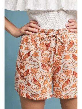 Anthropologie Jolene 100% Linen Shorts Orange White Size Medium